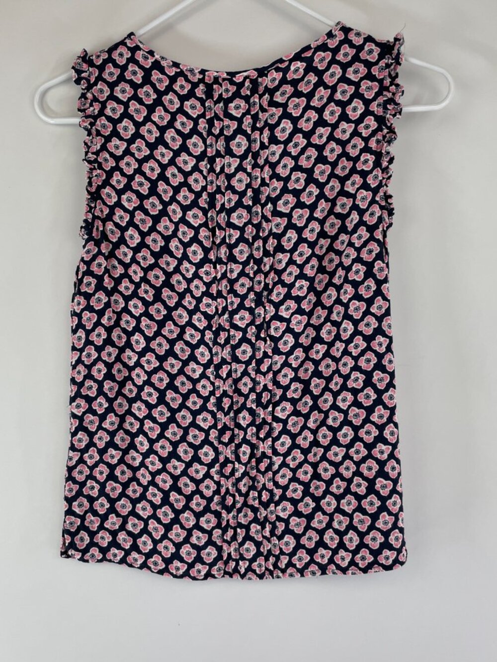 Boden Navy Blue Floral Sleeveless Blouse with Pink Flowers